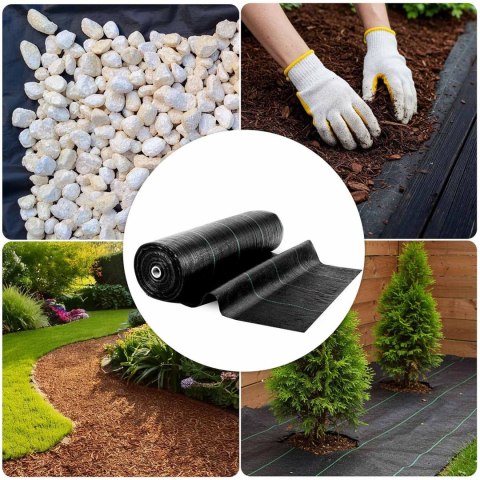 Agrotkanina ogrodowa 1,6 m x 50 m 90 g/m2 + 50 szpilek Plonos - czarna