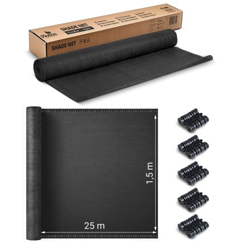 Siatka cieniująca 1,5x25m 140g/m2 + 50 zacisków szara