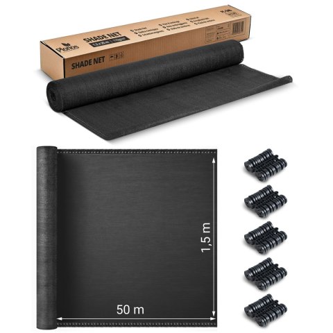 Siatka cieniująca 1,5x50m 110g/m2 + 50 zacisków szara