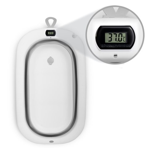 Wanienka składana dla dzieci, niemowląt ze stelażem, termometrem i wkładką Ricokids RK-287 biało-szara