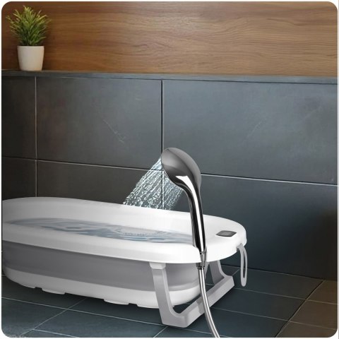 Wanienka składana dla dzieci, niemowląt ze stelażem, termometrem i wkładką Ricokids RK-287 biało-szara