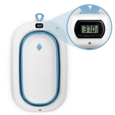 Wanienka składana dla dzieci, niemowląt ze stelażem, termometrem i wkładką Ricokids RK-287 biało-niebieska