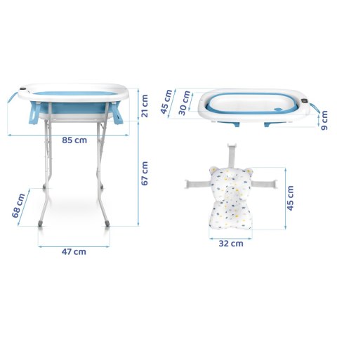 Wanienka składana dla dzieci, niemowląt ze stelażem, termometrem i wkładką Ricokids RK-287 biało-niebieska
