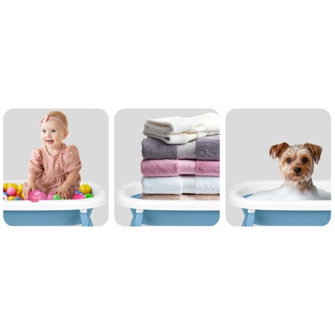 Wanienka składana dla dzieci, niemowląt ze stelażem, termometrem i wkładką Ricokids RK-287 biało-niebieska