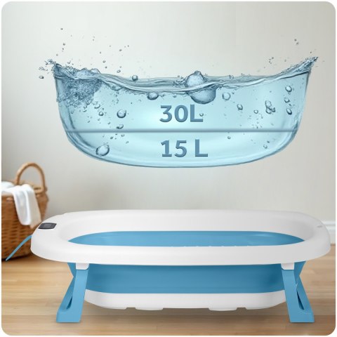 Wanienka składana dla dzieci, niemowląt ze stelażem, termometrem i wkładką Ricokids RK-287 biało-niebieska