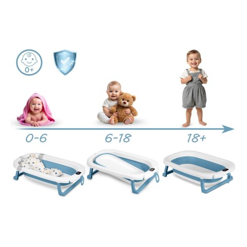 Wanienka składana dla dzieci, niemowląt ze stelażem, termometrem i wkładką Ricokids RK-287 biało-niebieska