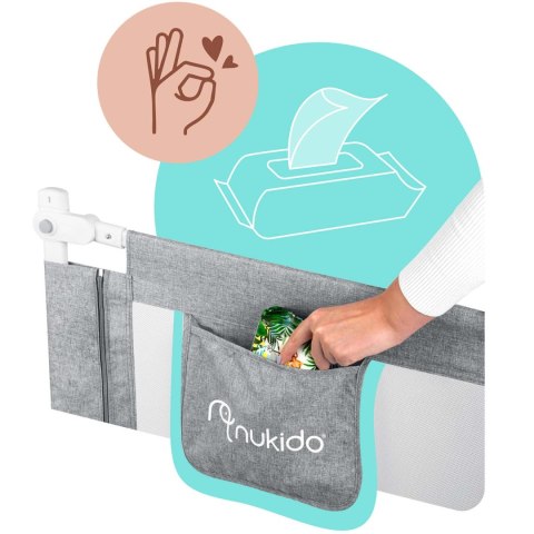 Barierka ochronna do łóżka zabezpieczająca bramka blokada 160 cm Nukido NK-227 szara