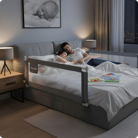 Barierka ochronna do łóżka zabezpieczająca bramka blokada 180 cm Nukido NK-227 szara