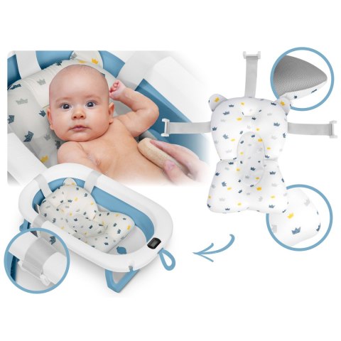 Wanienka składana dla dzieci, niemowląt z termometrem i wkładką RK-287 biało-niebieska