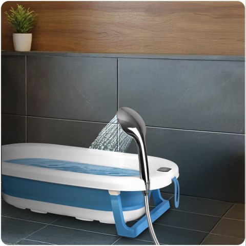 Wanienka składana dla dzieci, niemowląt z termometrem i wkładką RK-287 biało-niebieska