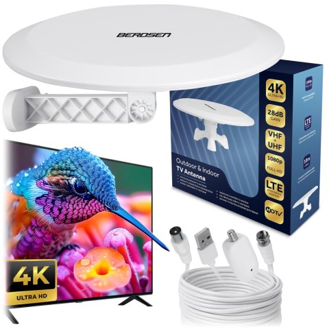 Antena wewnętrzna zewnętrzna TV ultra HD 4K Berdsen BD-955 biała