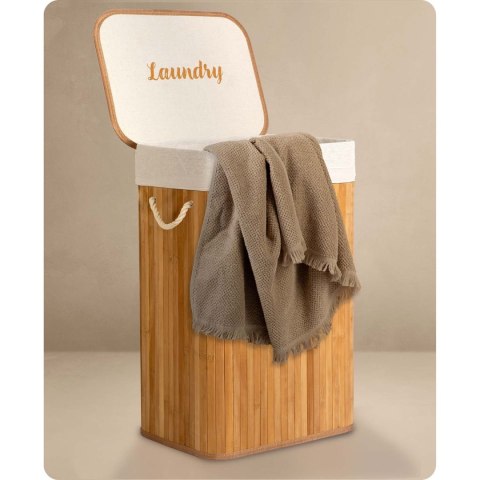 Bambusowy kosz na pranie bieliznę z pokrywą 72 l Massido