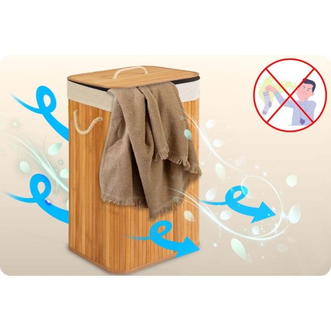 Bambusowy kosz na pranie bieliznę z pokrywą 72 l Massido