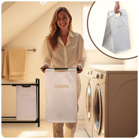 Kosz na pranie bieliznę dwukomorowy na stelażu 80 l Massido