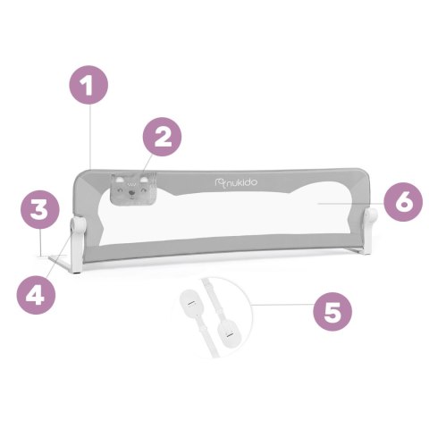 Barierka ochronna do łóżka 150 x 42 x 35 cm Nukido szara